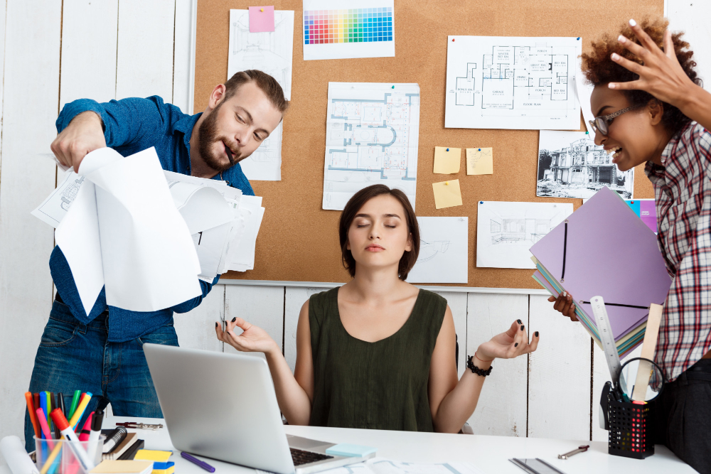 Woman managing work stress and anxiety